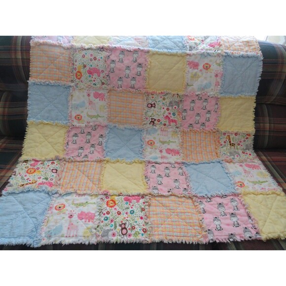Flannel Rag Quilt With Batting 43 x 43, Jungle Animals Baby Shower Gift - Picture 11 of 12